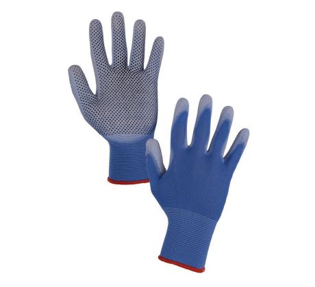 Rukavice BRITA DOTS máčené v PU, s terčíky, modré vel. 8-9