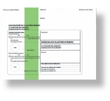 Obálka s dodejkou samopropisující (úřední psaní) vytrhávací,162 x 217, zelený pruh,do vl.rukou 1000 ks